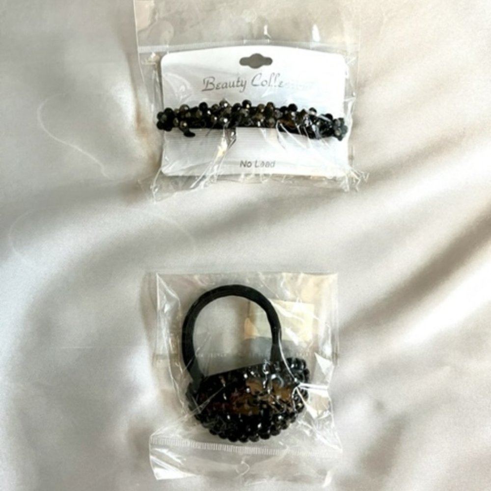 Set of Two Black Crystal Hair Accessories